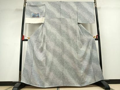 平和屋着物●上質な小紋　斜縞　暈し染め　丹後ちりめん　反端付き　正絹　逸品　未使用　AABL3326fy