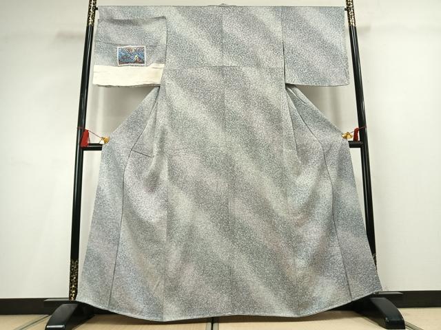 平和屋着物●上質な小紋　斜縞　暈し染め　丹後ちりめん　反端付き　正絹　逸品　未使用　AABL3326fy