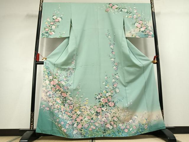 平和屋着物●訪問着　草花文　暈し染め　金彩　正絹　逸品　AABL3327fy