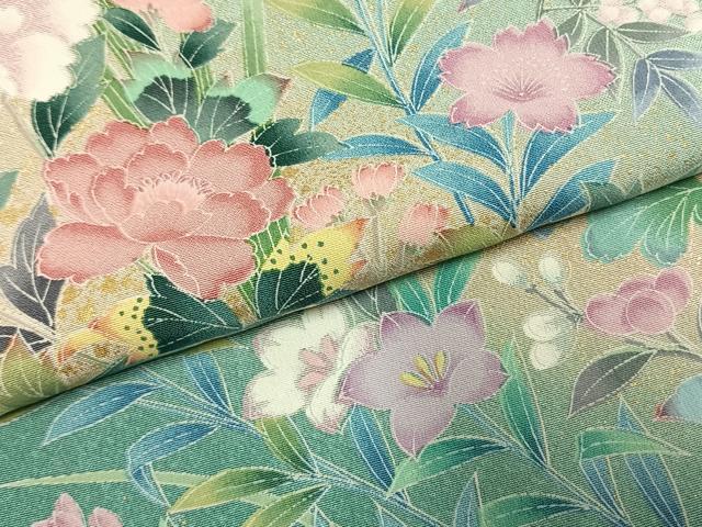 平和屋着物●訪問着　草花文　暈し染め　金彩　正絹　逸品　AABL3327fy