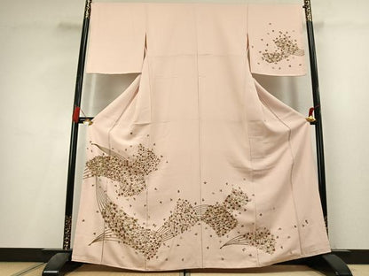 平和屋着物●訪問着　総刺繍　草花文　金糸　正絹　逸品　AABL3329fy
