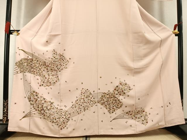 平和屋着物●訪問着　総刺繍　草花文　金糸　正絹　逸品　AABL3329fy