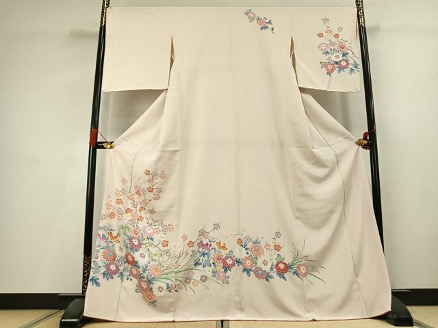 平和屋着物●訪問着　友禅　草花文　正絹　逸品　未使用　AABL3332fy