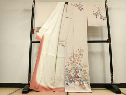 平和屋着物●訪問着　友禅　草花文　正絹　逸品　未使用　AABL3332fy