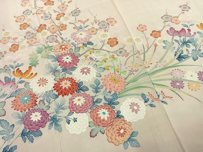 平和屋着物●訪問着　友禅　草花文　正絹　逸品　未使用　AABL3332fy