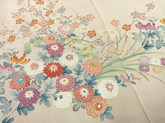 平和屋着物●訪問着　友禅　草花文　正絹　逸品　未使用　AABL3332fy