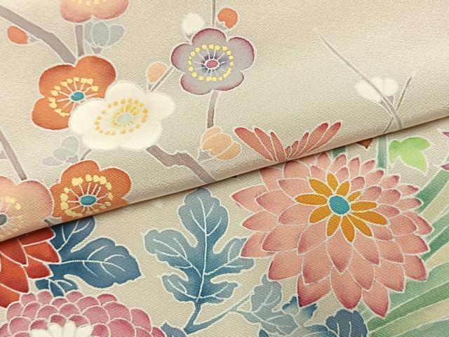 平和屋着物●訪問着　友禅　草花文　正絹　逸品　未使用　AABL3332fy
