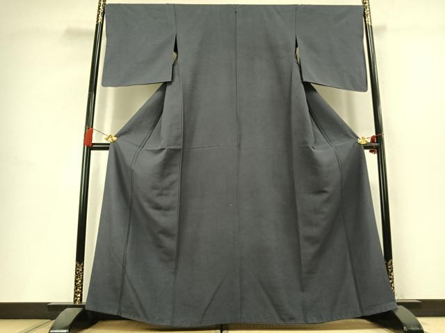 平和屋着物●上質な紬　色無地　藍墨茶色　正絹　逸品　AABL3333fy