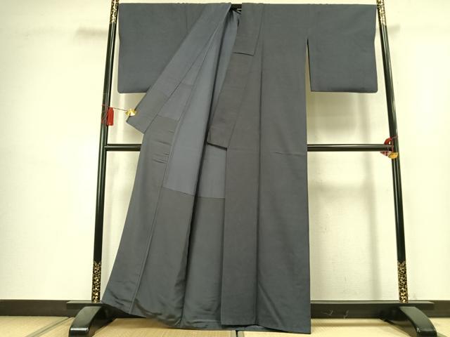 平和屋着物●上質な紬　色無地　藍墨茶色　正絹　逸品　AABL3333fy