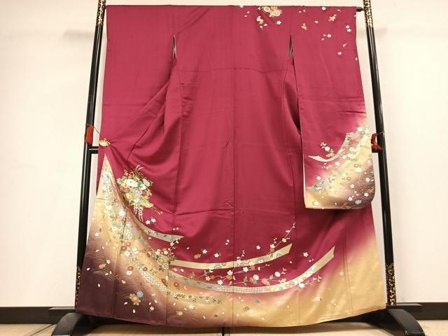 平和屋着物●豪華振袖　片輪車花文　暈し染め　金銀彩　正絹　逸品　AABL3336fy