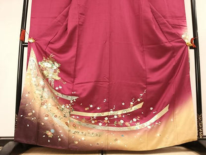 平和屋着物●豪華振袖　片輪車花文　暈し染め　金銀彩　正絹　逸品　AABL3336fy