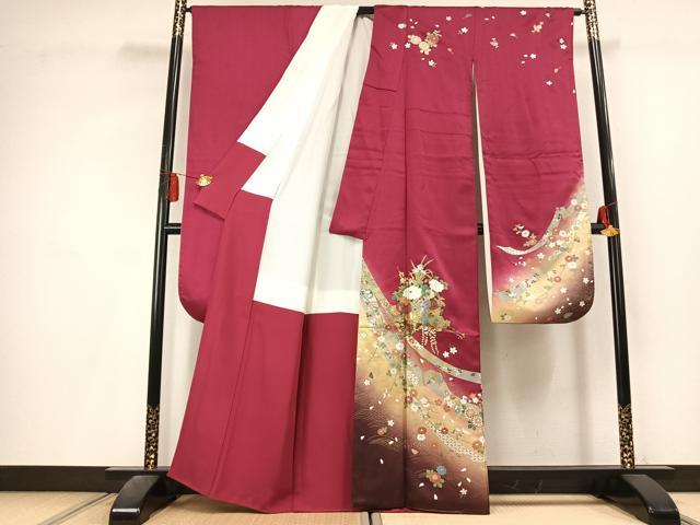 平和屋着物●豪華振袖　片輪車花文　暈し染め　金銀彩　正絹　逸品　AABL3336fy