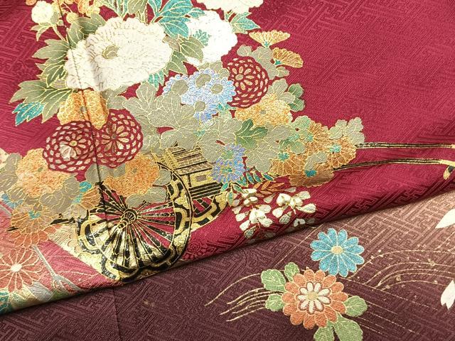 平和屋着物●豪華振袖　片輪車花文　暈し染め　金銀彩　正絹　逸品　AABL3336fy