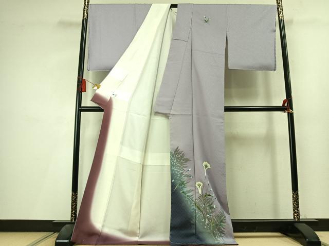 平和屋着物●螺鈿作家　藤本隆士　訪問着　螺鈿　草花文　暈し染め　金銀彩　ロング丈　正絹　逸品　未使用　AABL3338fy