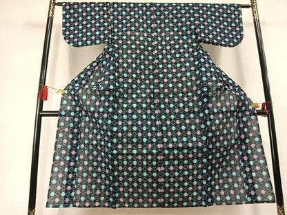 平和屋着物●久留米絣　単衣　幾何学文様　綿　逸品　AABL3340fy