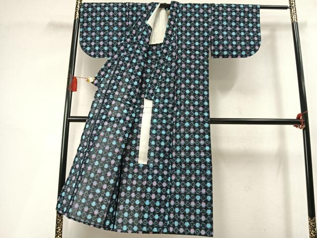 平和屋着物●久留米絣　単衣　幾何学文様　綿　逸品　AABL3340fy