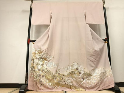 平和屋着物●豪華色留袖　刺繍　草花文　暈し染め　金糸　金銀彩　正絹　逸品　AABL3342fy
