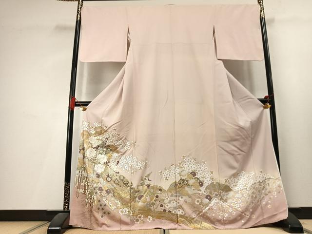 平和屋着物●豪華色留袖　刺繍　草花文　暈し染め　金糸　金銀彩　正絹　逸品　AABL3342fy