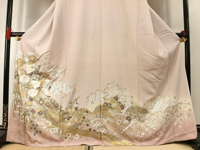 平和屋着物●豪華色留袖　刺繍　草花文　暈し染め　金糸　金銀彩　正絹　逸品　AABL3342fy