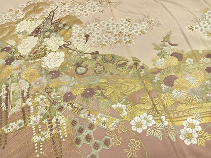 平和屋着物●豪華色留袖　刺繍　草花文　暈し染め　金糸　金銀彩　正絹　逸品　AABL3342fy