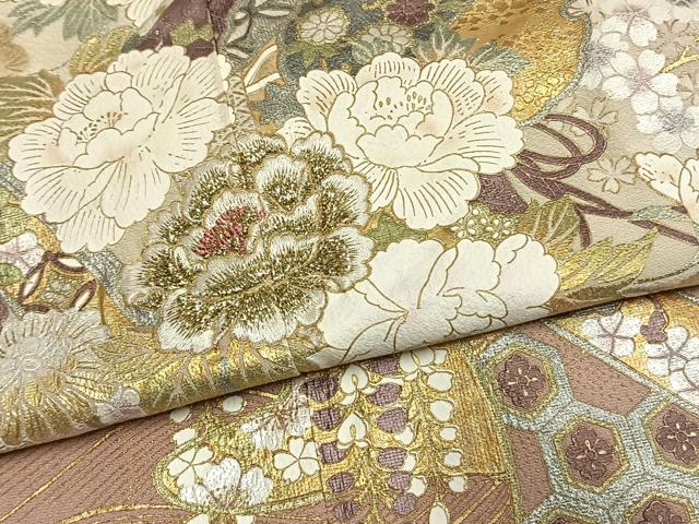 平和屋着物●豪華色留袖　刺繍　草花文　暈し染め　金糸　金銀彩　正絹　逸品　AABL3342fy