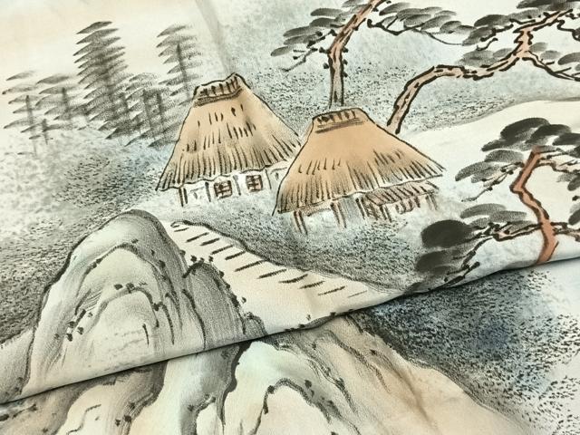 平和屋着物●男性　長襦袢　袷　手描き　風景文　暈し染め　正絹　逸品　AABL3344fy