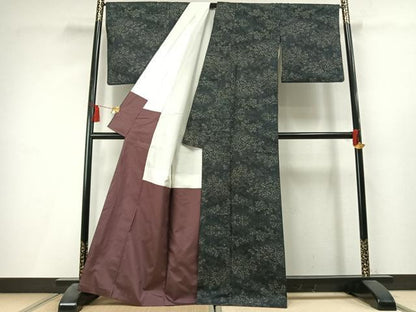 平和屋着物●本場大島紬　9マルキ　草葉文　正絹　逸品　AABL3346fy