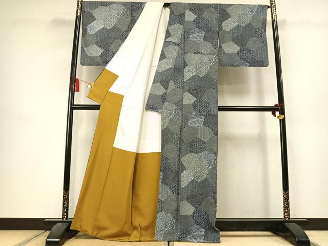 平和屋着物●上質な小紋　切嵌文　正絹　逸品　AABL3348fy