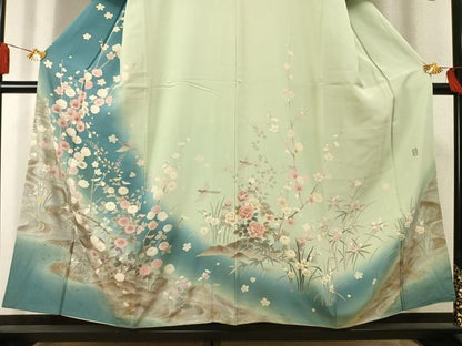 平和屋着物●十日町友禅作家　松雨　訪問着　花鳥文　暈し染め　金銀彩　正絹　逸品　AABL3351fy