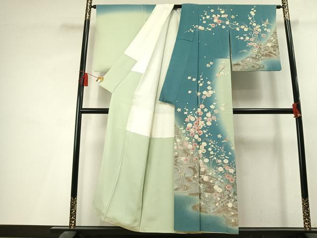平和屋着物●十日町友禅作家　松雨　訪問着　花鳥文　暈し染め　金銀彩　正絹　逸品　AABL3351fy