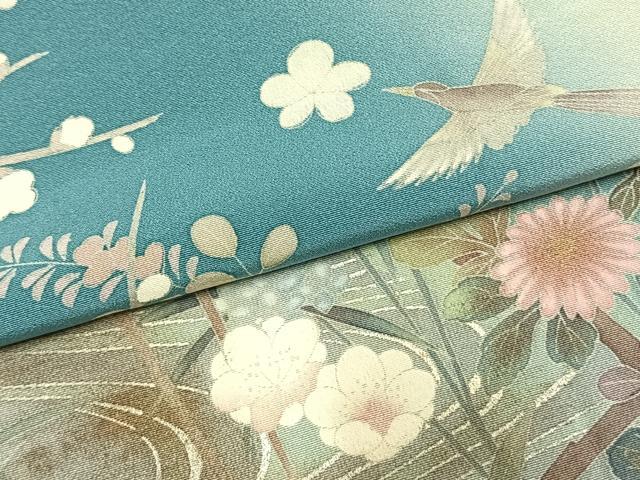 平和屋着物●十日町友禅作家　松雨　訪問着　花鳥文　暈し染め　金銀彩　正絹　逸品　AABL3351fy