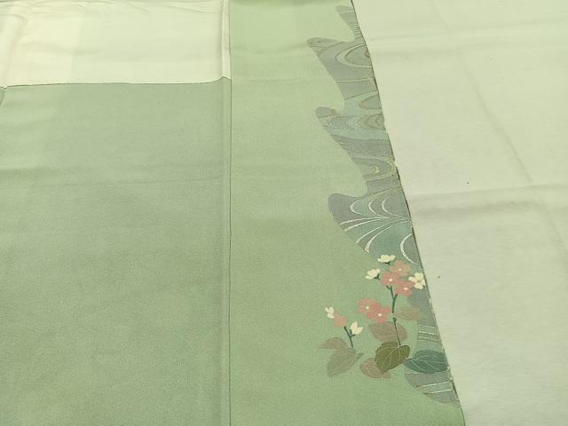 平和屋着物●十日町友禅作家　松雨　訪問着　花鳥文　暈し染め　金銀彩　正絹　逸品　AABL3351fy