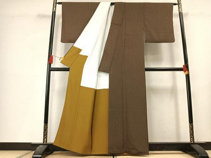 平和屋着物●上質な小紋　よろけ縞　正絹　逸品　AABL3352fy