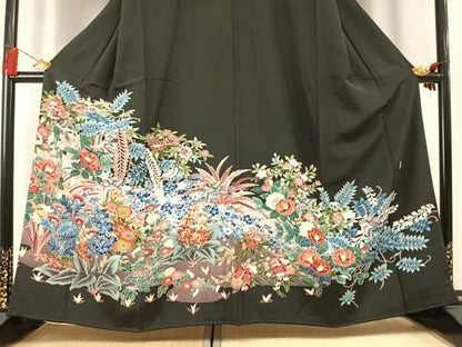 平和屋着物●豪華黒留袖　友禅　作家物　花鳥文　正絹　逸品　AABL3354fy