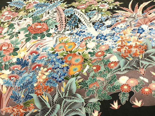 平和屋着物●豪華黒留袖　友禅　作家物　花鳥文　正絹　逸品　AABL3354fy