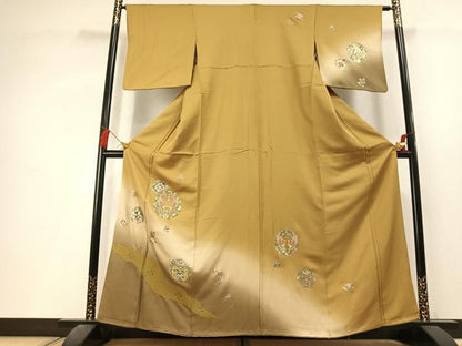 平和屋着物●訪問着　中国三大刺繍　スワトウ刺繍　汕頭刺繍　吉祥花鳥文　暈し染め　金銀彩　正絹　逸品　AABL3357fy