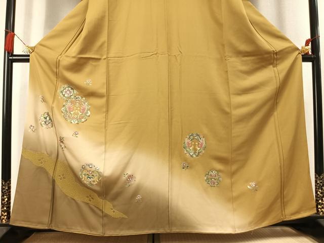 平和屋着物●訪問着　中国三大刺繍　スワトウ刺繍　汕頭刺繍　吉祥花鳥文　暈し染め　金銀彩　正絹　逸品　AABL3357fy