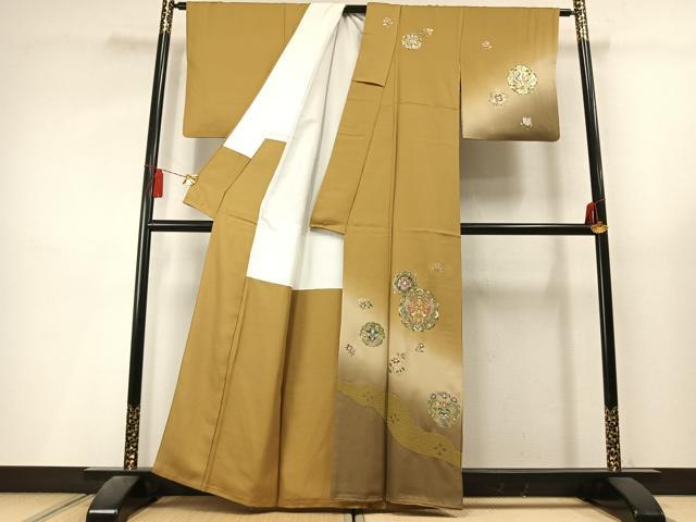 平和屋着物●訪問着　中国三大刺繍　スワトウ刺繍　汕頭刺繍　吉祥花鳥文　暈し染め　金銀彩　正絹　逸品　AABL3357fy