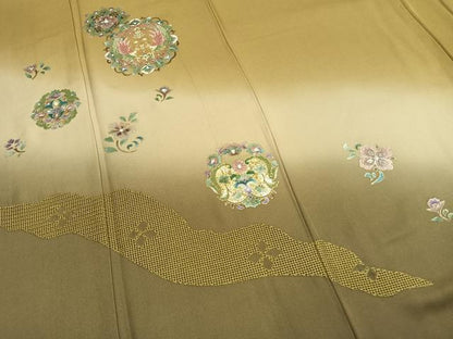 平和屋着物●訪問着　中国三大刺繍　スワトウ刺繍　汕頭刺繍　吉祥花鳥文　暈し染め　金銀彩　正絹　逸品　AABL3357fy