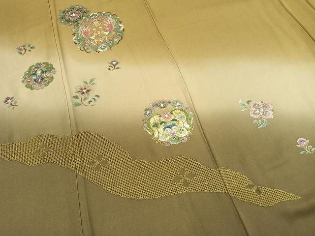 平和屋着物●訪問着　中国三大刺繍　スワトウ刺繍　汕頭刺繍　吉祥花鳥文　暈し染め　金銀彩　正絹　逸品　AABL3357fy