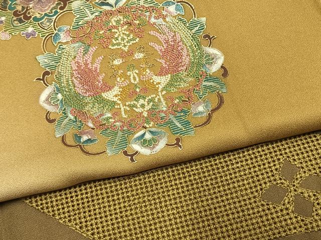 平和屋着物●訪問着　中国三大刺繍　スワトウ刺繍　汕頭刺繍　吉祥花鳥文　暈し染め　金銀彩　正絹　逸品　AABL3357fy