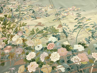 平和屋着物●豪華色留袖 中国三大刺繍 スワトウ刺繍 汕頭刺繍 総刺繍 麗光刺繍 風景花文 暈し染め 金糸 正絹 逸品 AABL3361fy