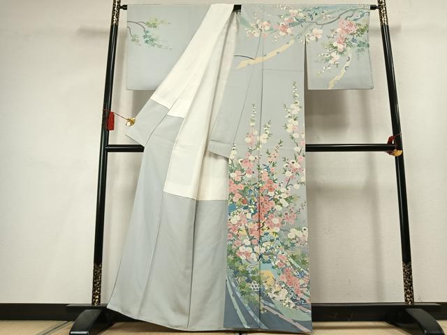 平和屋着物●日本画家　白鳥映雪　訪問着　花鳥文　暈し染め　正絹　逸品　AABL3362fy