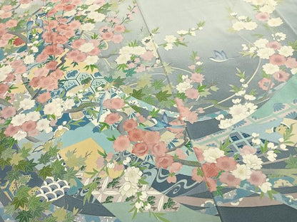平和屋着物●日本画家　白鳥映雪　訪問着　花鳥文　暈し染め　正絹　逸品　AABL3362fy