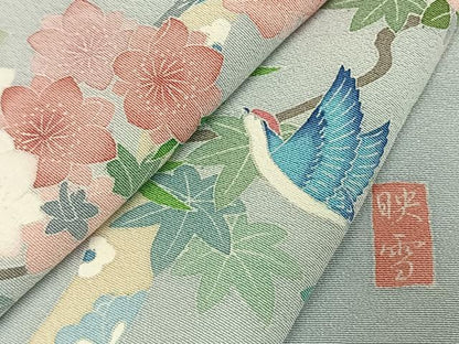 平和屋着物●日本画家　白鳥映雪　訪問着　花鳥文　暈し染め　正絹　逸品　AABL3362fy