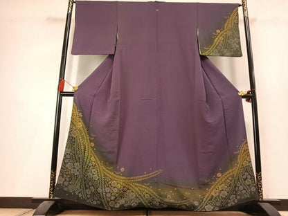 平和屋着物●訪問着　辻が花　絞り　褐色　暈し染め　金彩　正絹　逸品　未使用　AABL3364fy
