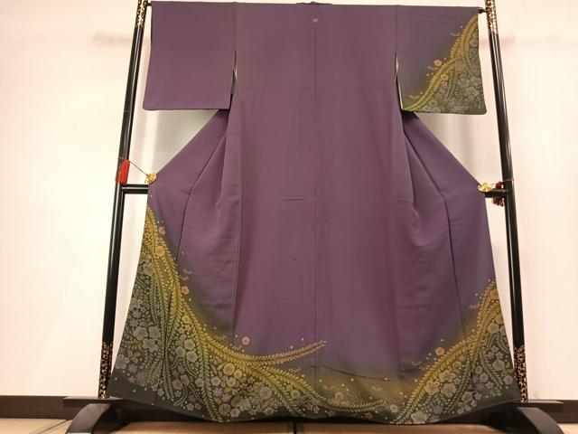 平和屋着物●訪問着　辻が花　絞り　褐色　暈し染め　金彩　正絹　逸品　未使用　AABL3364fy
