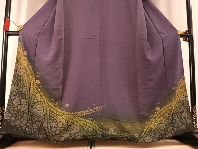 平和屋着物●訪問着　辻が花　絞り　褐色　暈し染め　金彩　正絹　逸品　未使用　AABL3364fy