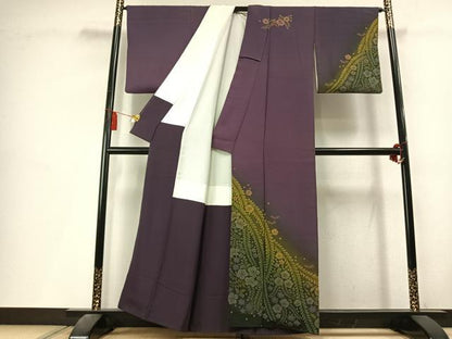 平和屋着物●訪問着　辻が花　絞り　褐色　暈し染め　金彩　正絹　逸品　未使用　AABL3364fy