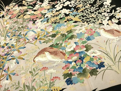 平和屋着物●本加賀友禅作家　直江良三　黒留袖　花鳥文　正絹　逸品　AABL3365fy